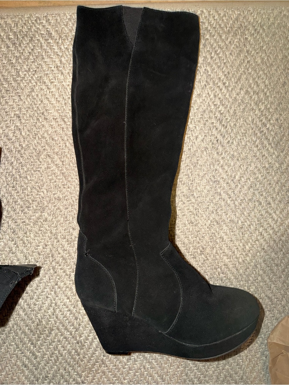 Ashley By 26 International Black Suede Knee-High Wedge Boots